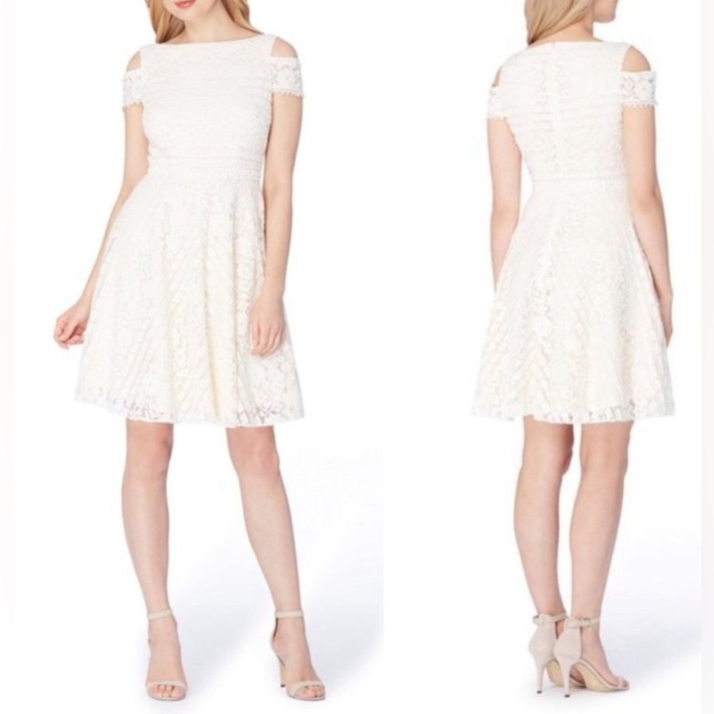TAHARI Lace Cold Shoulder Dress